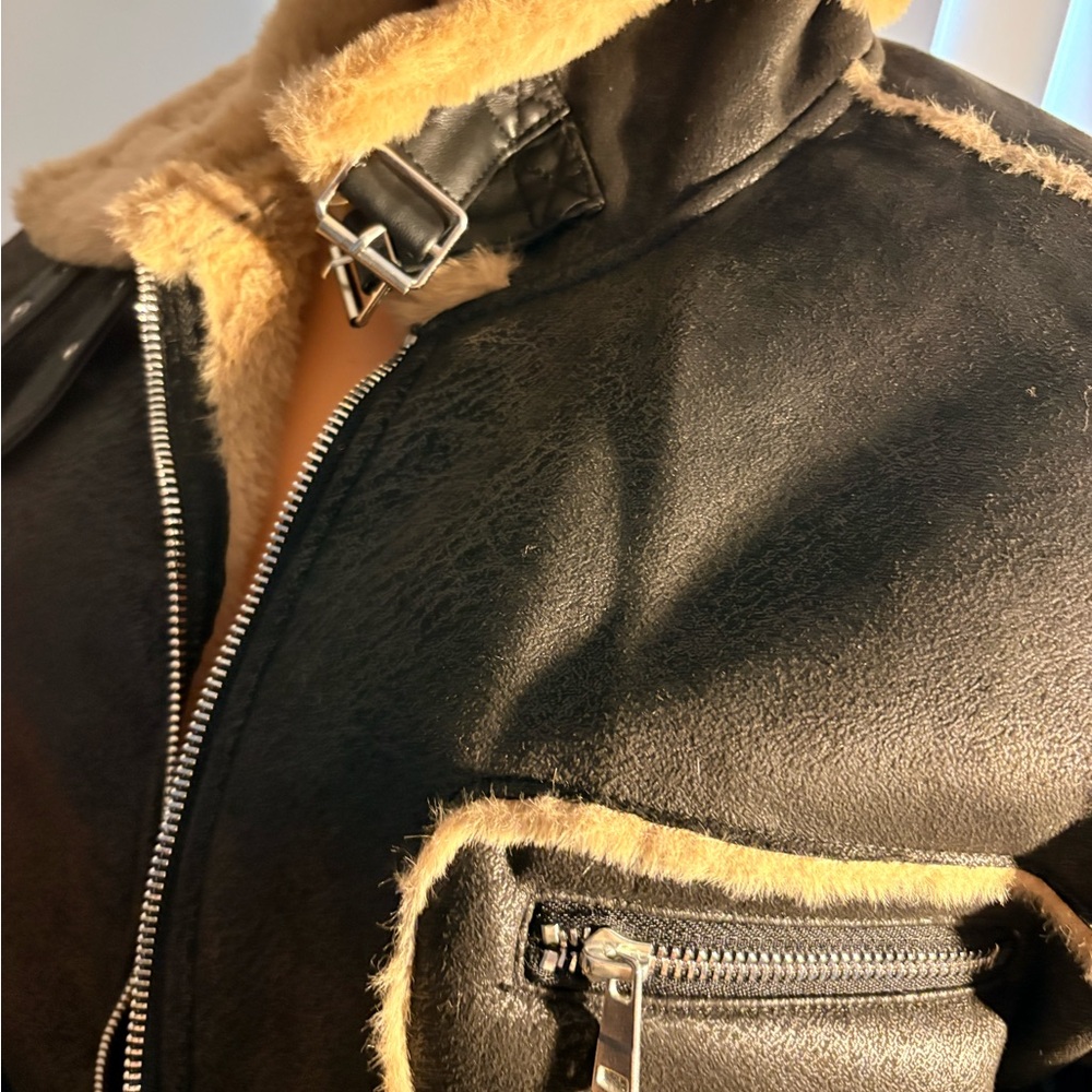 Fashion Nova Black and Tan Bomber Jacket - Picture 2 of 6